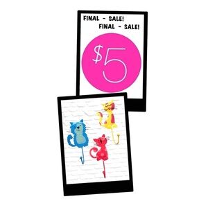 CAT HANGER DECOR ~ Colorful Cat Wall Hooks for Coats/Hats measuring 10-inches